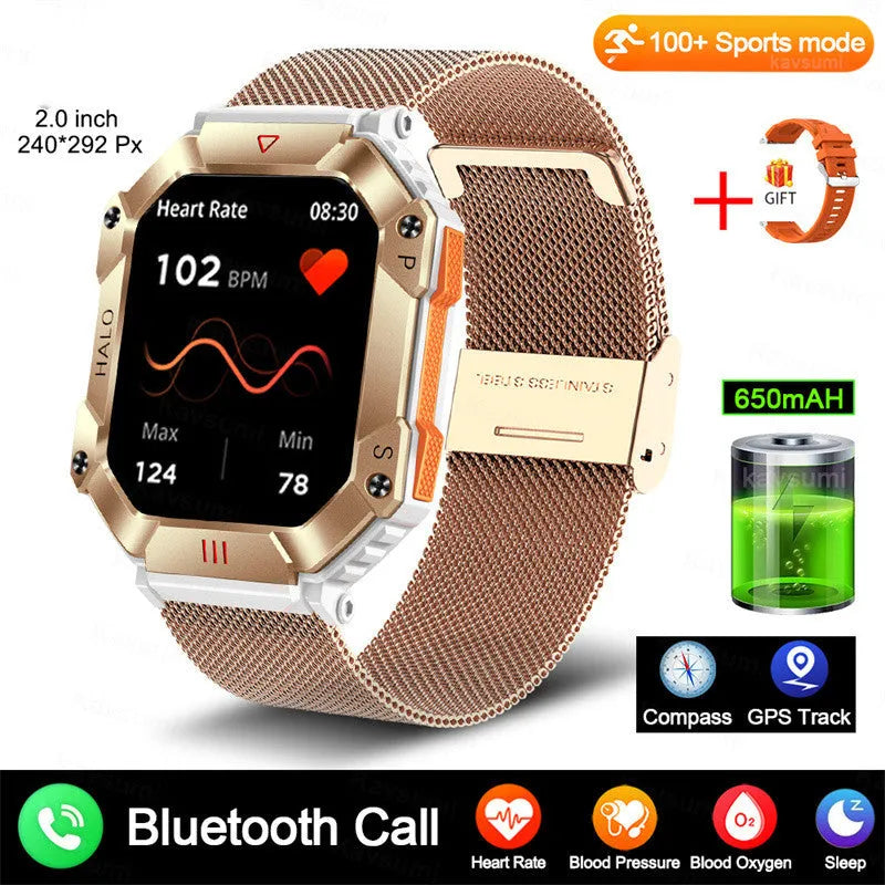 Android GPS smart watch with titanium case and multiple strap options including black camouflage and brown leather