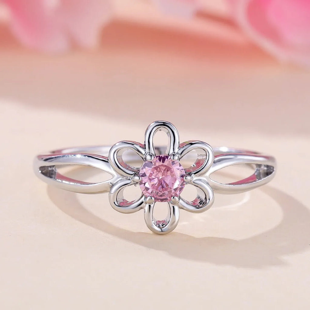 Lady's copper floral hollowed fashion ring with electroplated finish in two colour options
