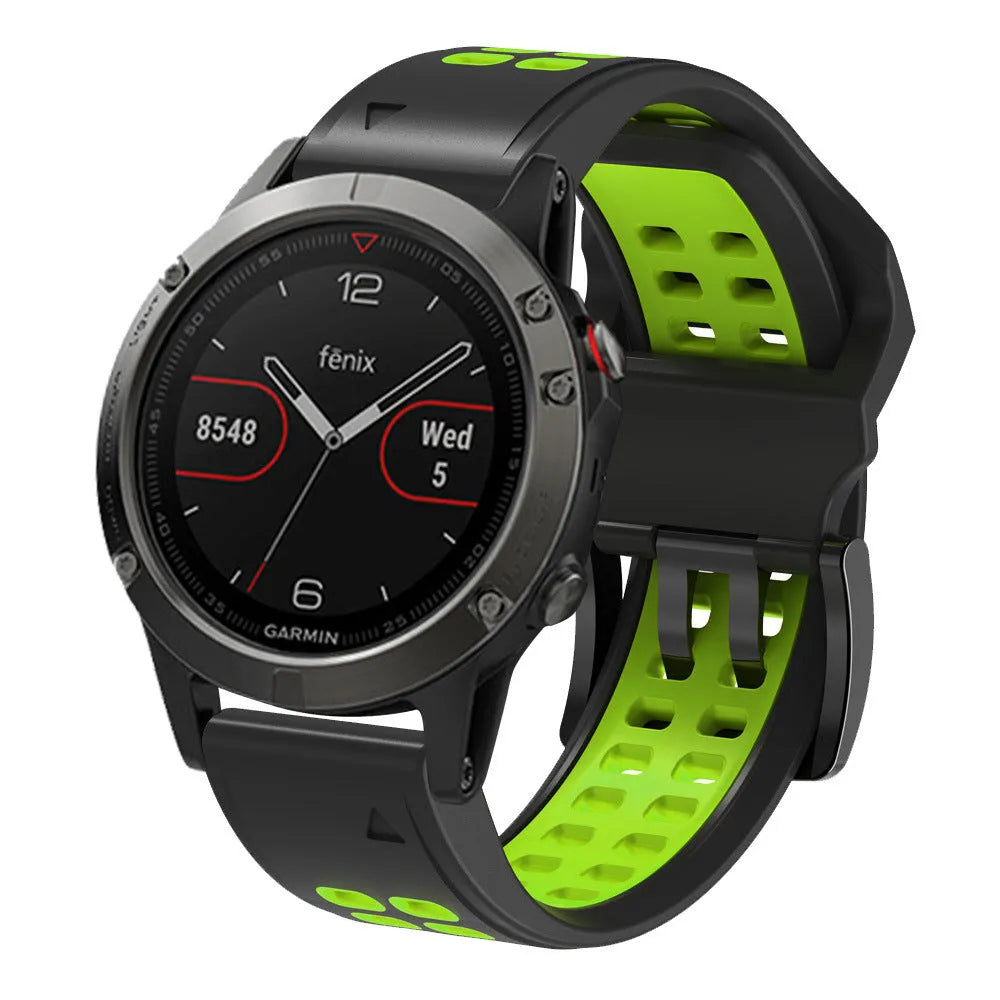 Quick release two-tone silicone watch strap with pin buckle in Army Green Black colour.