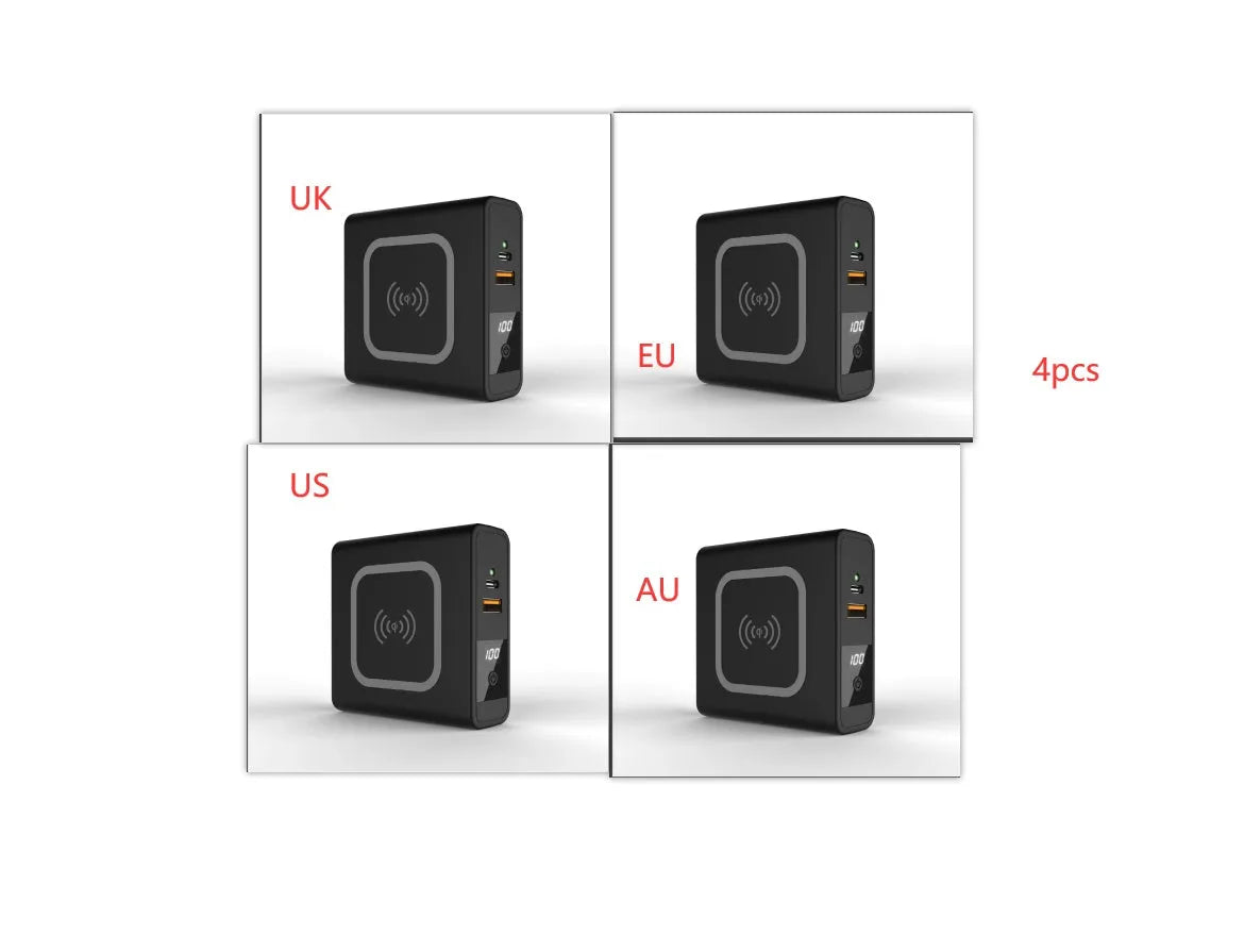 PD20W fast power bank with wireless charging and built-in plug in black or white colours