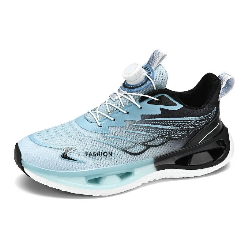 Youth rotating button sneaker with mesh upper and rubber MD TPU sole in light blue colour