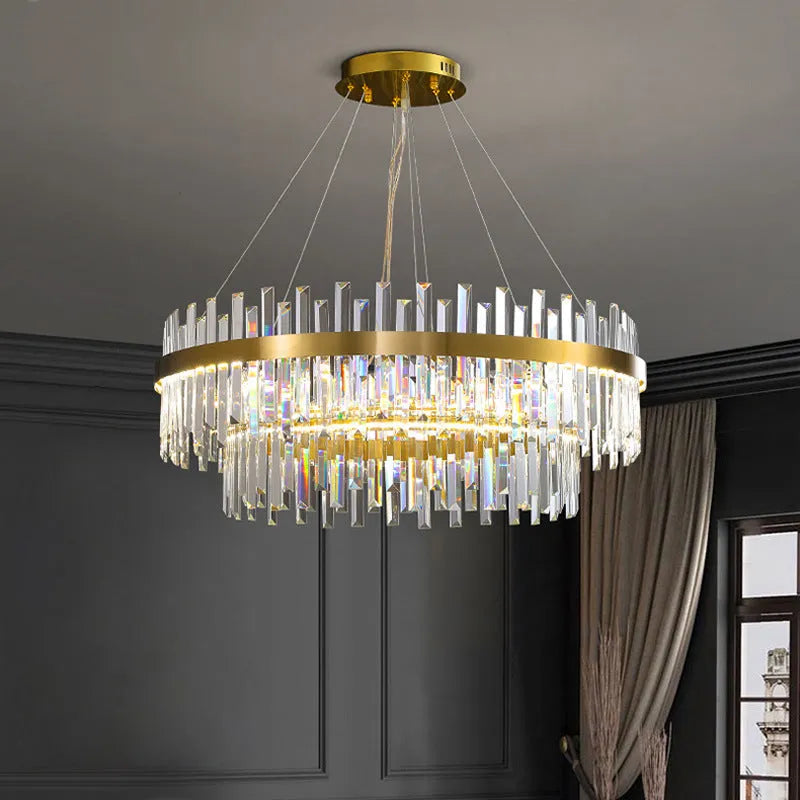 Crystal multi-head chandelier with stainless steel body and adjustable height for ceiling lighting