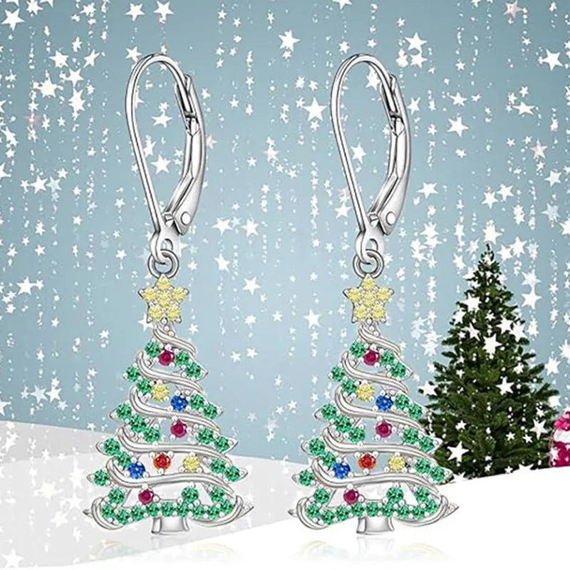 Copper Christmas tree earring pendants with white gold E4318 finish for women
