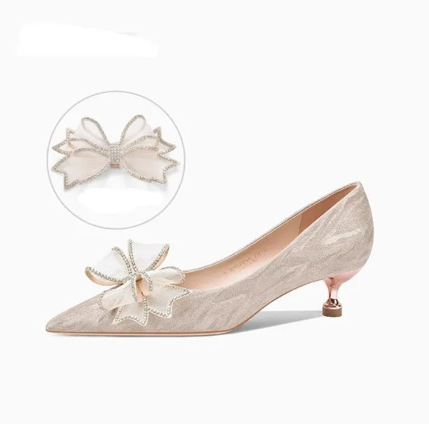 Champagne gold sequin women's stiletto high heel pump with crystal decoration