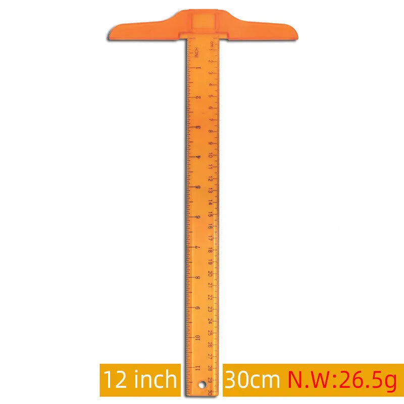 Plastic T-square ruler 30cm length in transparent or orange colour for technical drawing