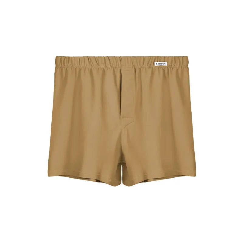 Men's loose-fitting cotton boxer shorts in solid colours with mid-waist design for casual loungewear