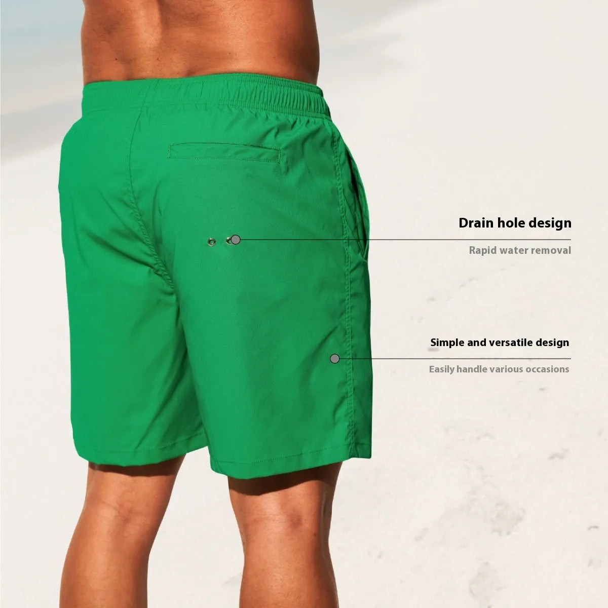 Men's quick-drying nylon sports shorts in blue with straight leg opening for beach and gym wear