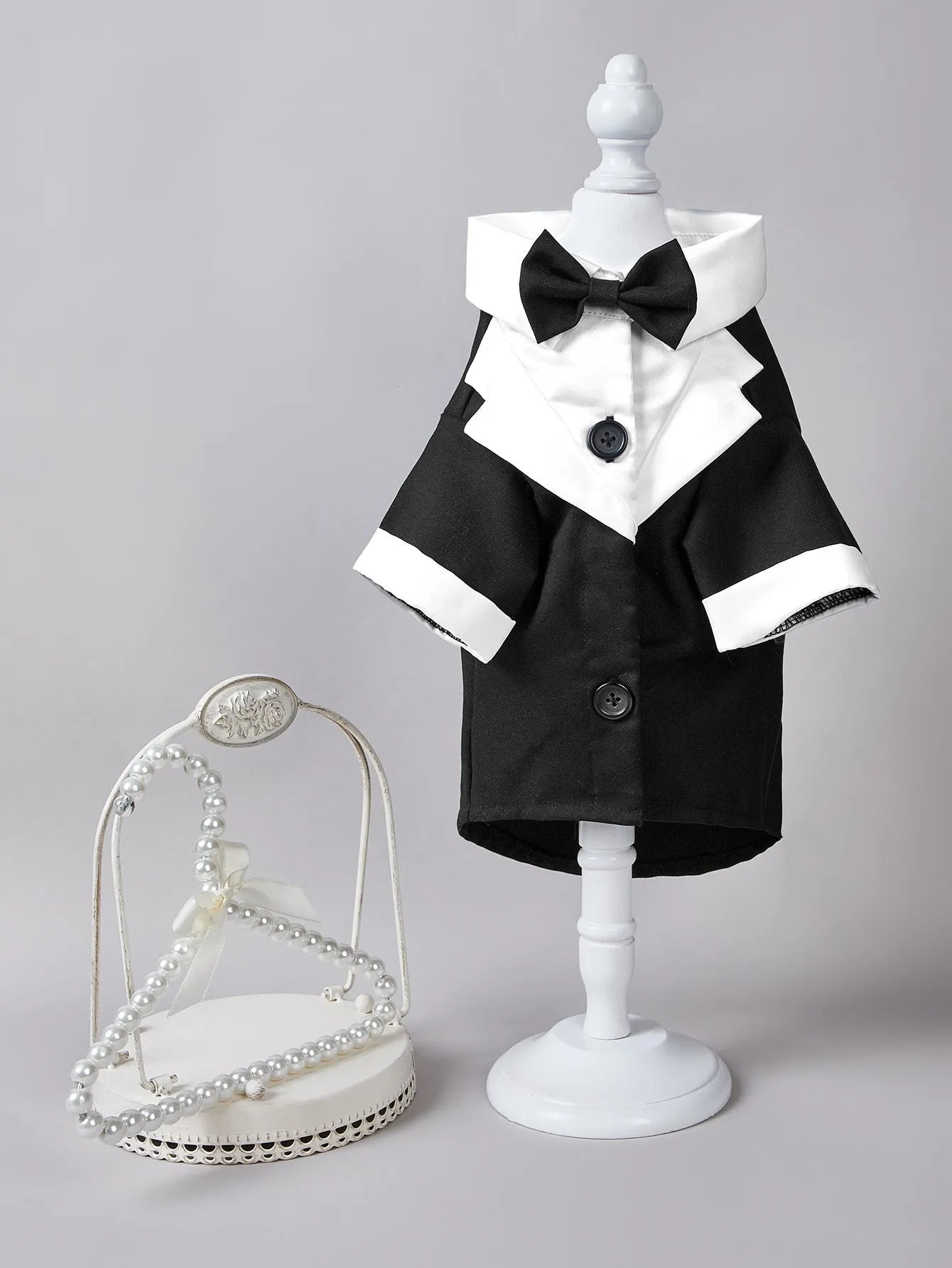 Chinese style dog suit in black with four-leg coverage polyester fabric