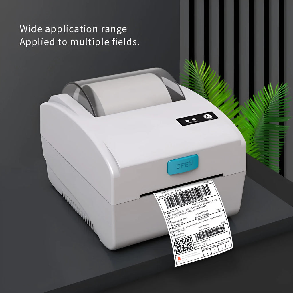 White Bluetooth thermal label printer with USB port for shipping label production