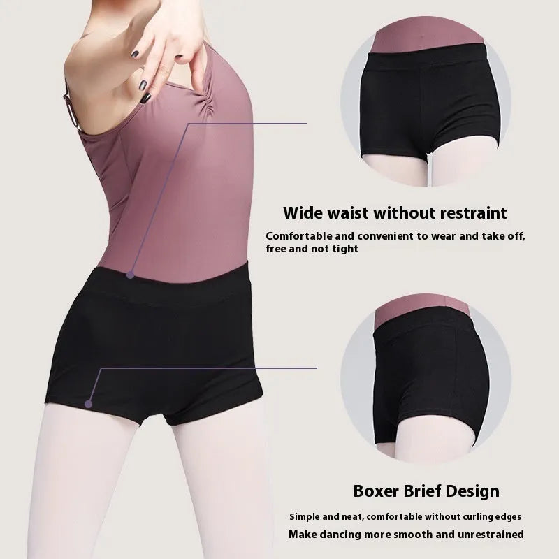 Black cotton women's dance practice shorts for ballet and fitness.