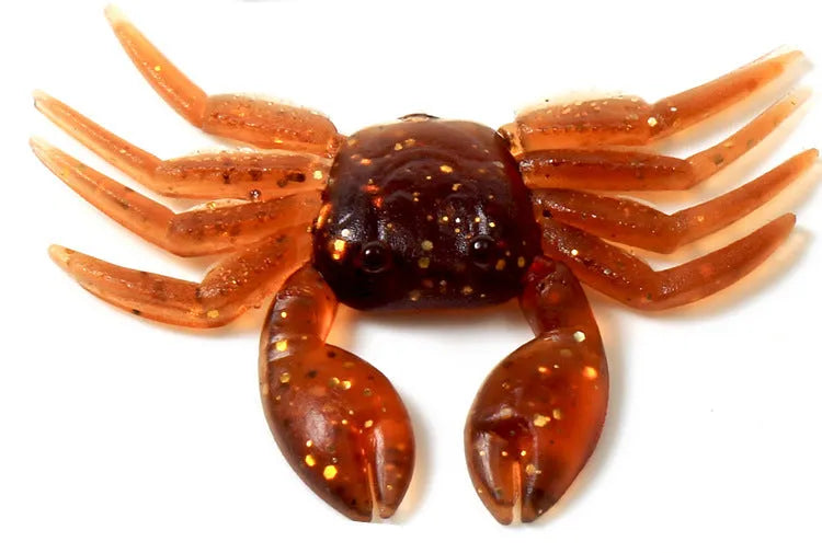 8cm PVC soft crab fishing lure shown in brown and red colour variations