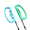 Two Joy-Con controller grips with hand ropes in black and blue red colours