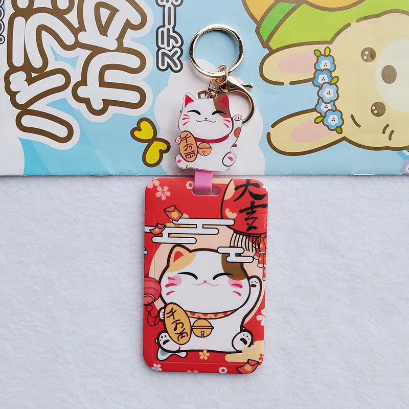 Lucky Cat cartoon design plastic certificate sleeve and matching ferrule pendant gift set.