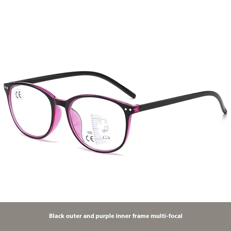 Women's multi-focus presbyopic glasses with ultra-lightweight frames and adjustable nose pads