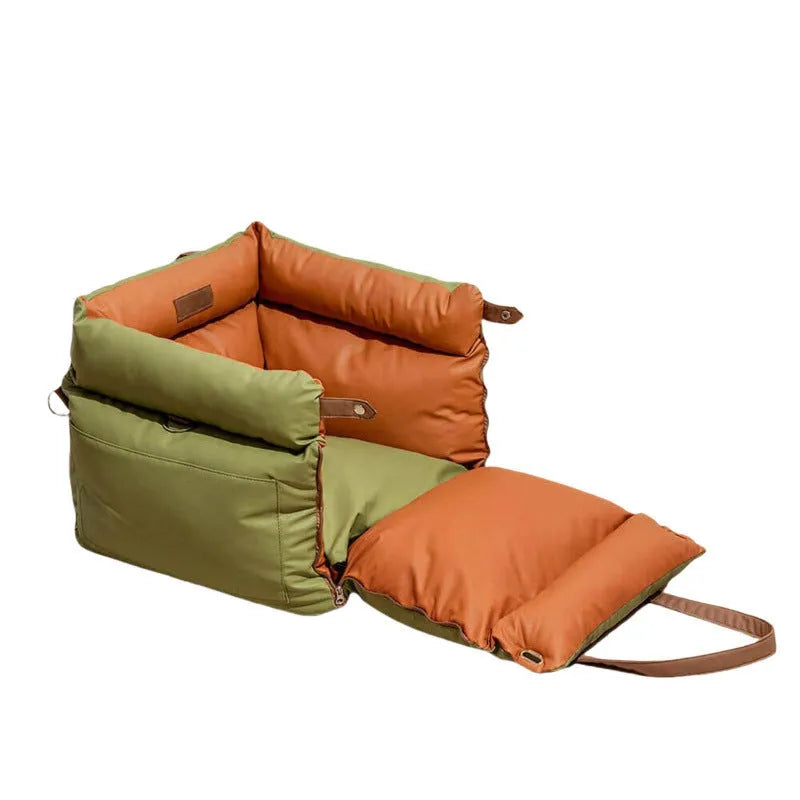 Green removable washable waterproof pet car nest for dogs measuring 55cm by 50cm by 45cm.