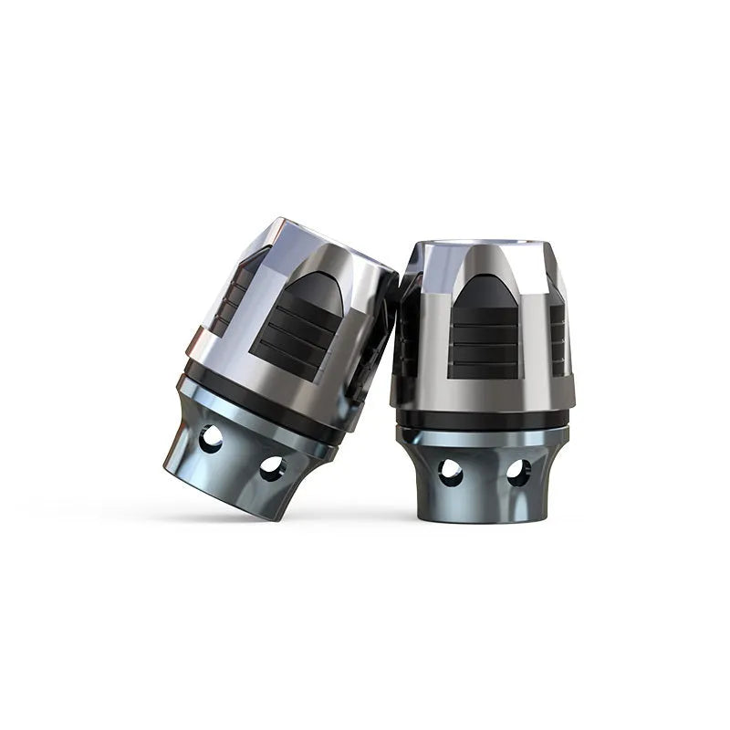 A pair of anodised aluminium fork cups for motorcycle and electric car front axles, shown in a selection of colours.