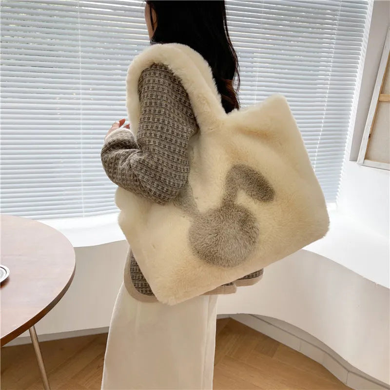 Plush shoulder bag with rabbit ears design in multiple colour options