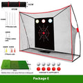 Golf wedge training net with 3-hole target design and straw practice mat including practice balls and tees