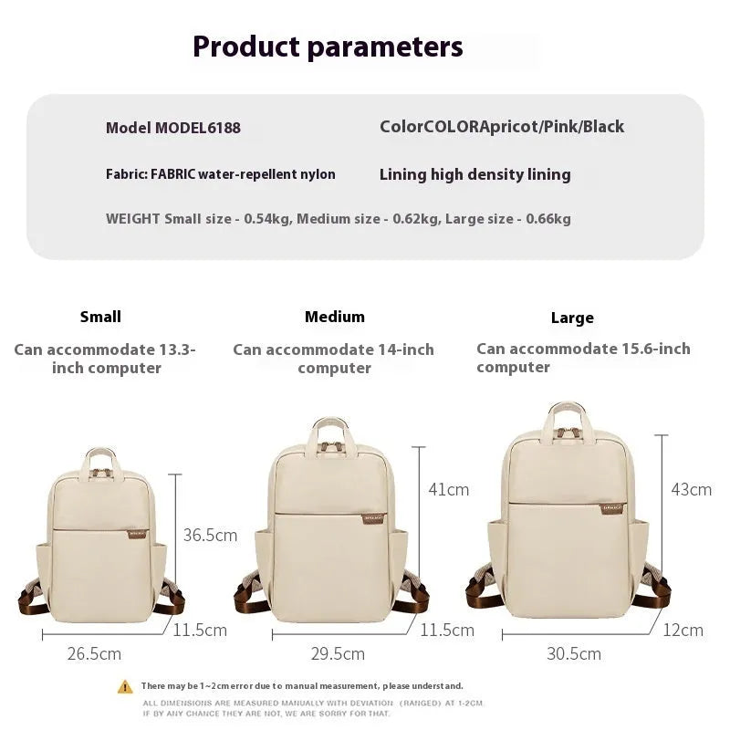 Large canvas travel backpack for women in apricot colour, showing front sandwich pocket and urban style.