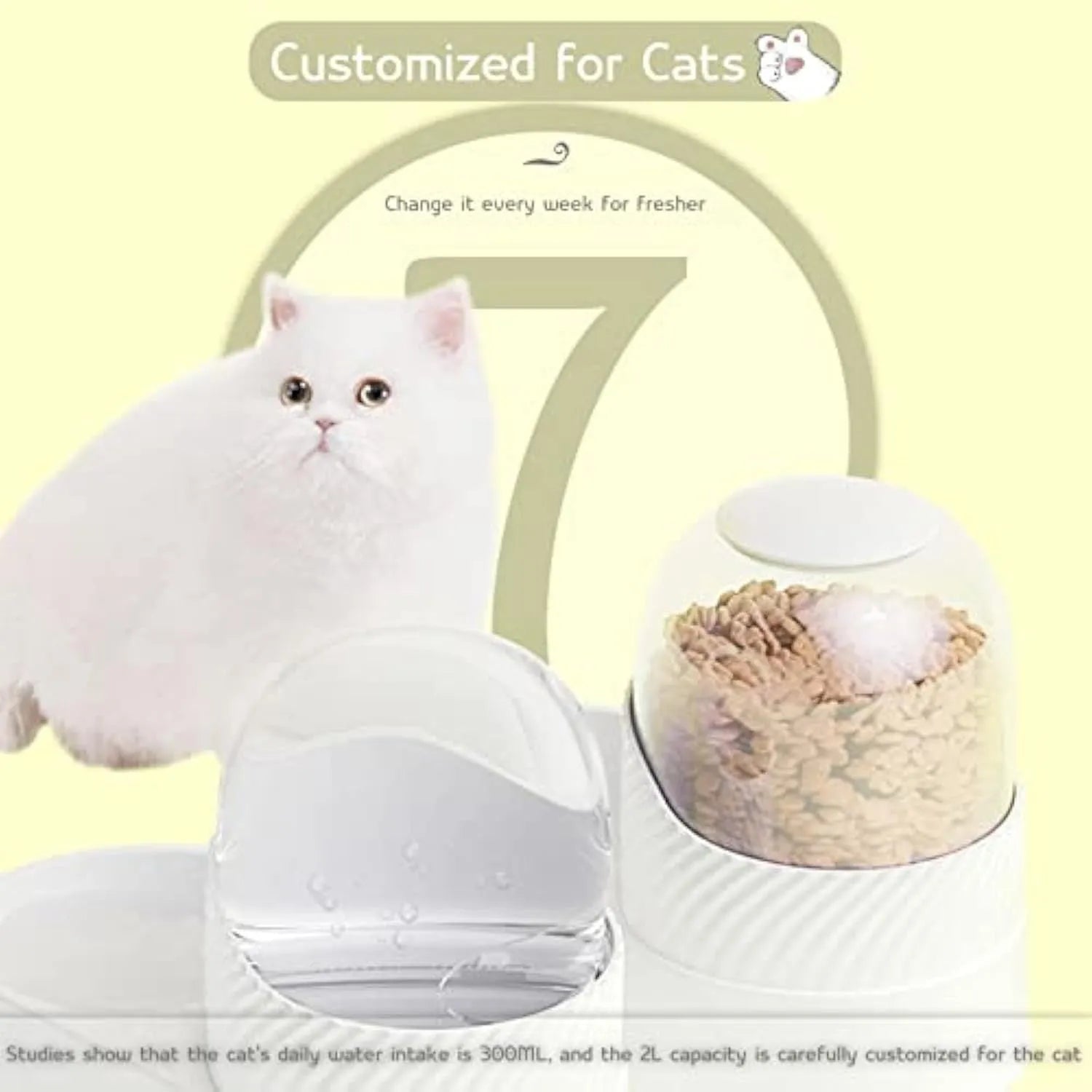 White gravity cat feeder and water dispenser set with wave-shaped design, showing two 2 litre containers