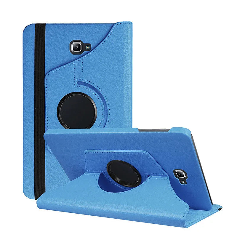 Lenovo T series rotating leather tablet case in black showing clamshell design and adjustable viewing angles