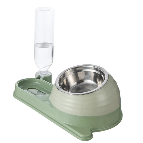 Elevated cat food bowl with automatic water dispenser in brown colour