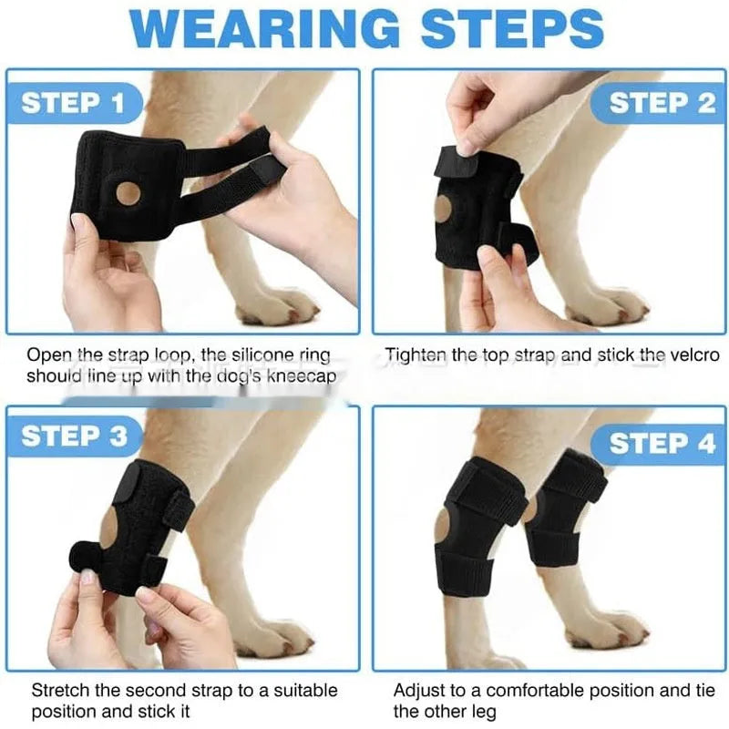 Black adjustable polyester leg guard for dog joint protection and ACL rehabilitation