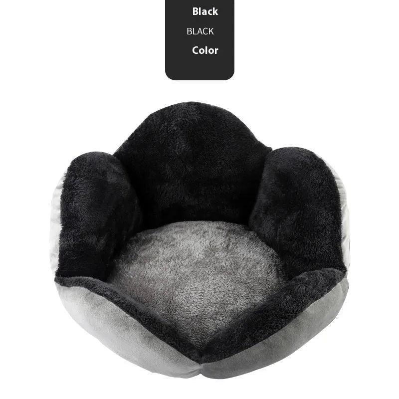 Round plush pet bed in gray with raised rim, 40cm diameter, for cats and small dogs