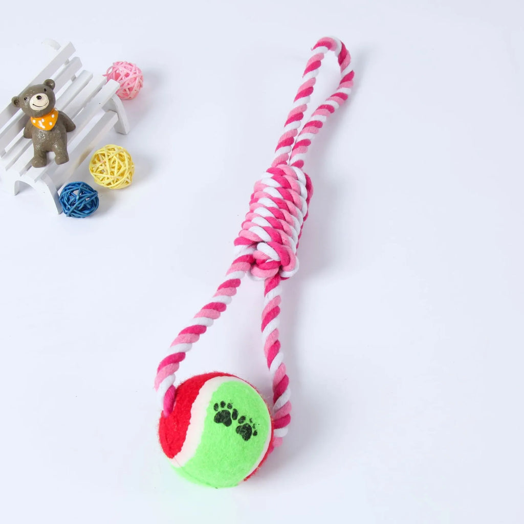 Medium large dog cotton string tug toy with ventilation holes in red and white colour