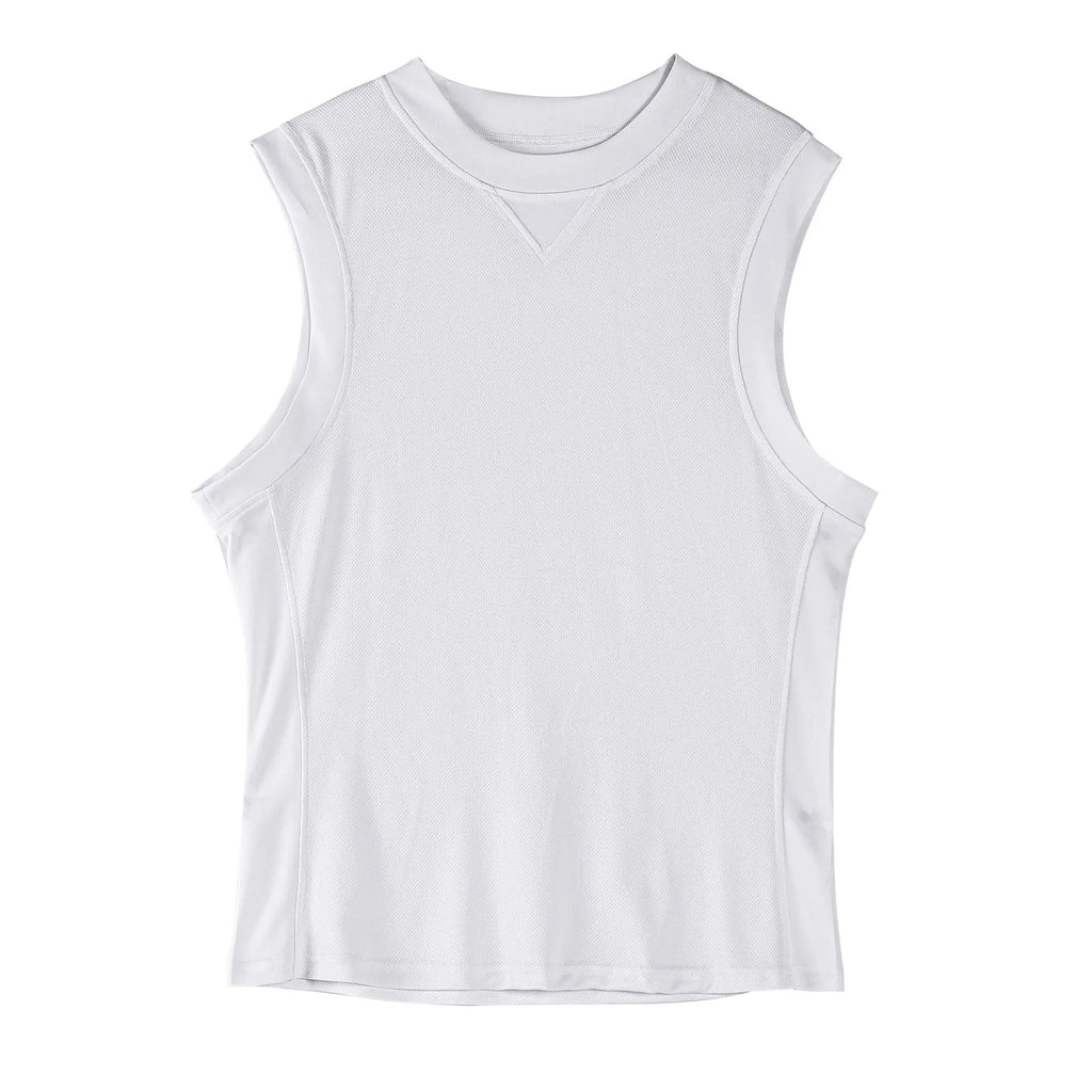 Men's white quick-dry fitness vest in chemical fibre blend fabric with loose fit design