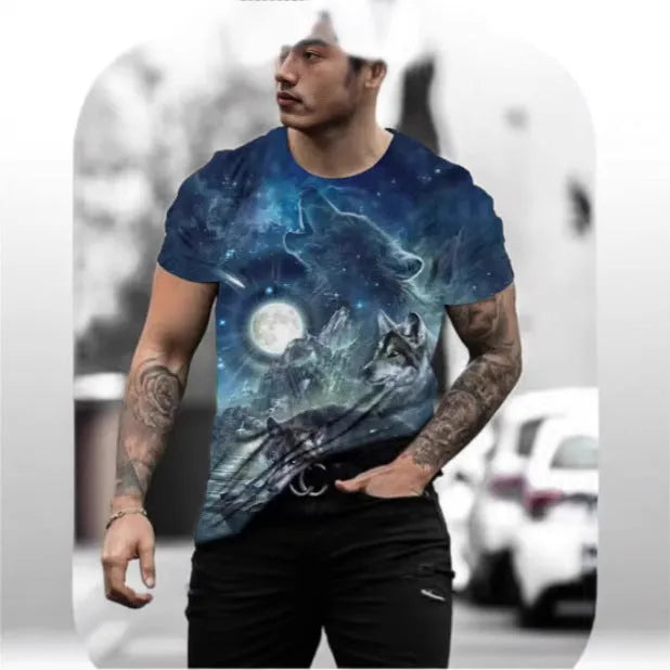 Retro 3D animal print men's short-sleeved T-shirt in Bird Eye polyester fabric