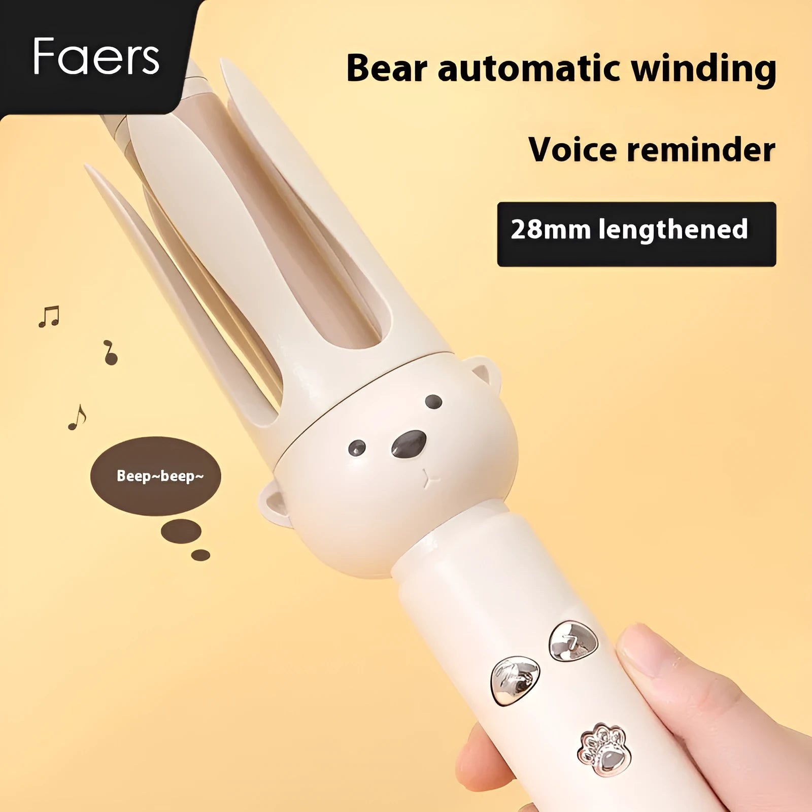 Beige automatic hair curler with negative ion technology and UK plug for home styling