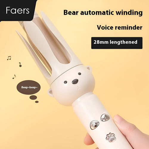 Beige automatic hair curler with negative ion technology and UK plug for home styling