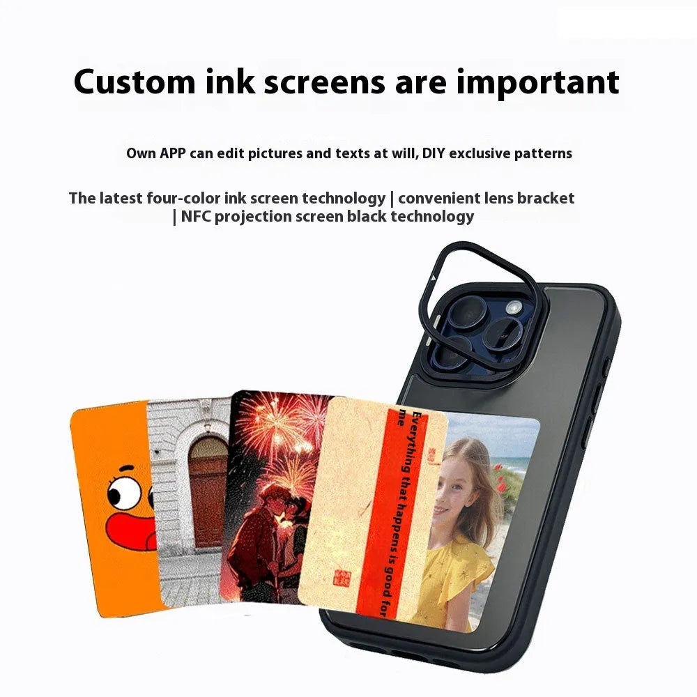 Graphite black NFC projection screen phone case with integrated stand bracket for iPhone