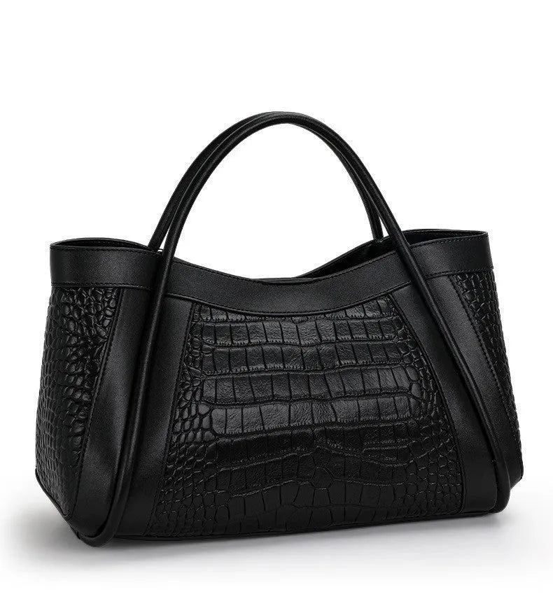 Genuine leather crossbody bag black first layer cowhide 40cm large capacity with single shoulder strap