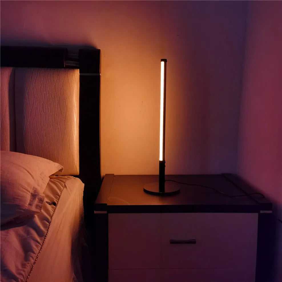 Black retro-style aluminium alloy atmosphere lamp measuring 48.5cm tall with options for warm white or RGB coloured light.
