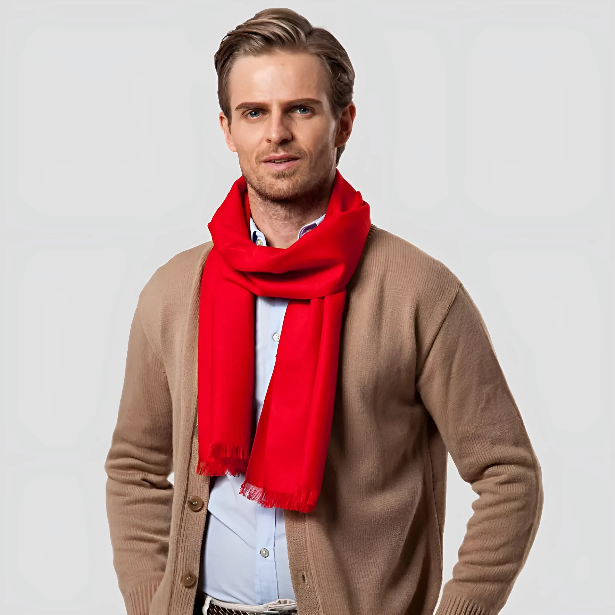 Men's double-sided red velvet tassel scarf 30x180cm plush warm winter accessory