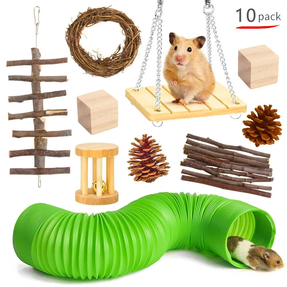Wooden pet chewing toys bundle for rabbits guinea pigs and parrots with natural wood materials