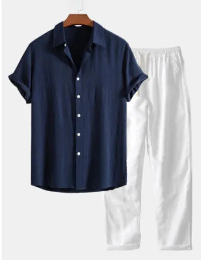 Men's floral print polyester shirt with matching pants in slim fit cardigan style