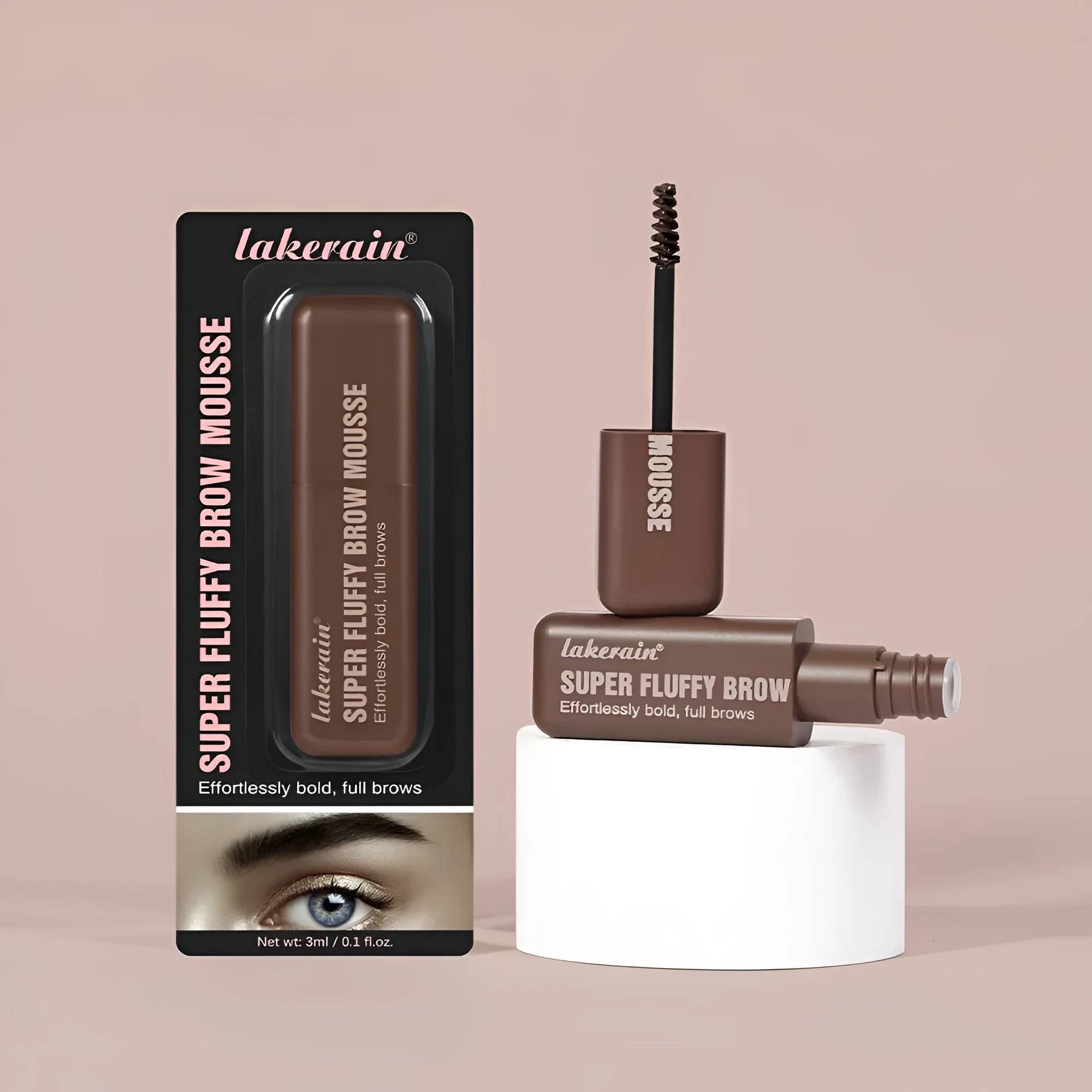 Eyebrow cream mousse tube for long-lasting brow definition in six colour shades.