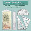 Youpai transparent acrylic drawing ruler set with square protractor on a technical drawing