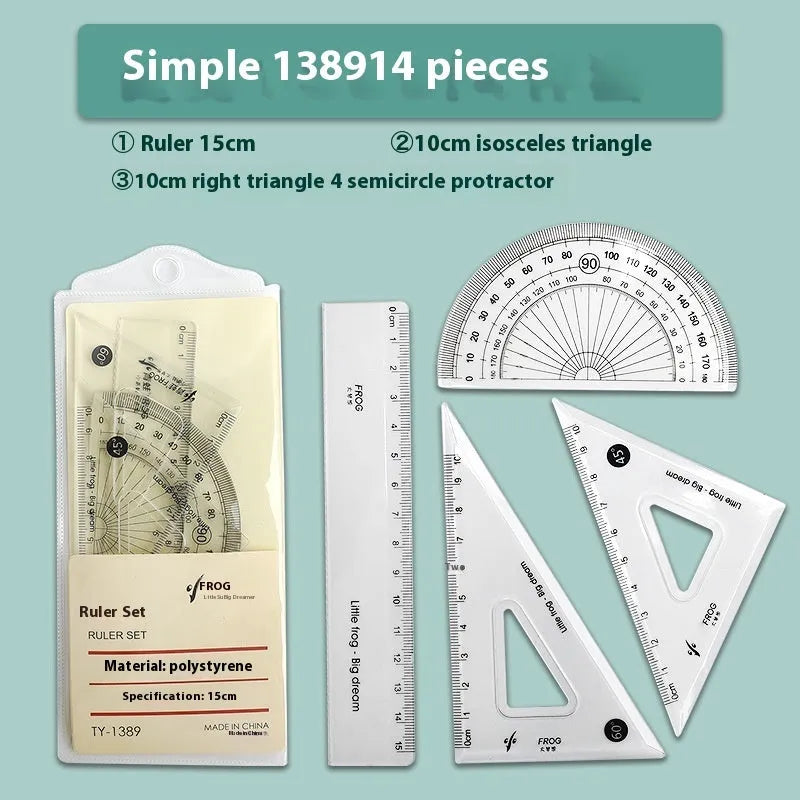 Youpai transparent acrylic drawing ruler set with square protractor on a technical drawing