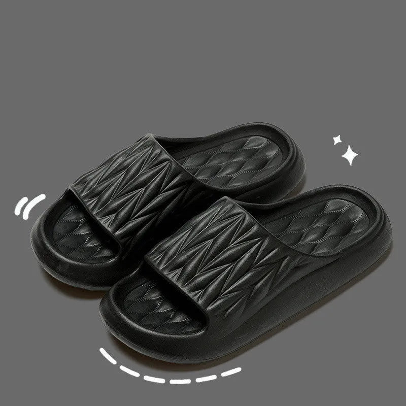 Leaf texture pattern EVA slippers for indoor household wear in black, green, grey, pink or white
