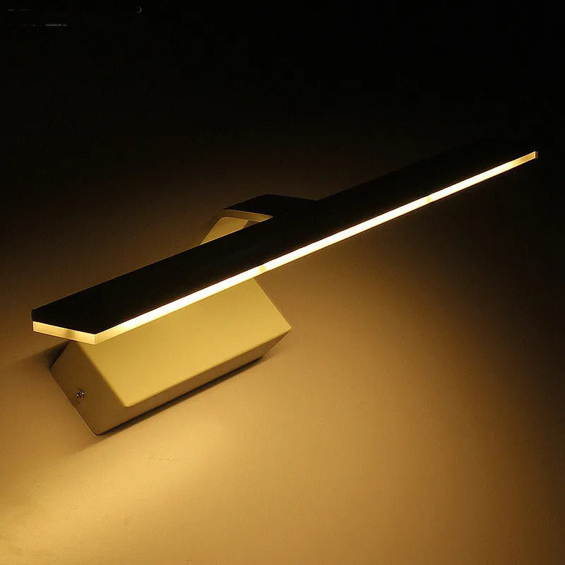 White rectangular LED mirror headlight with dimmable three-colour lighting for bathroom and makeup use