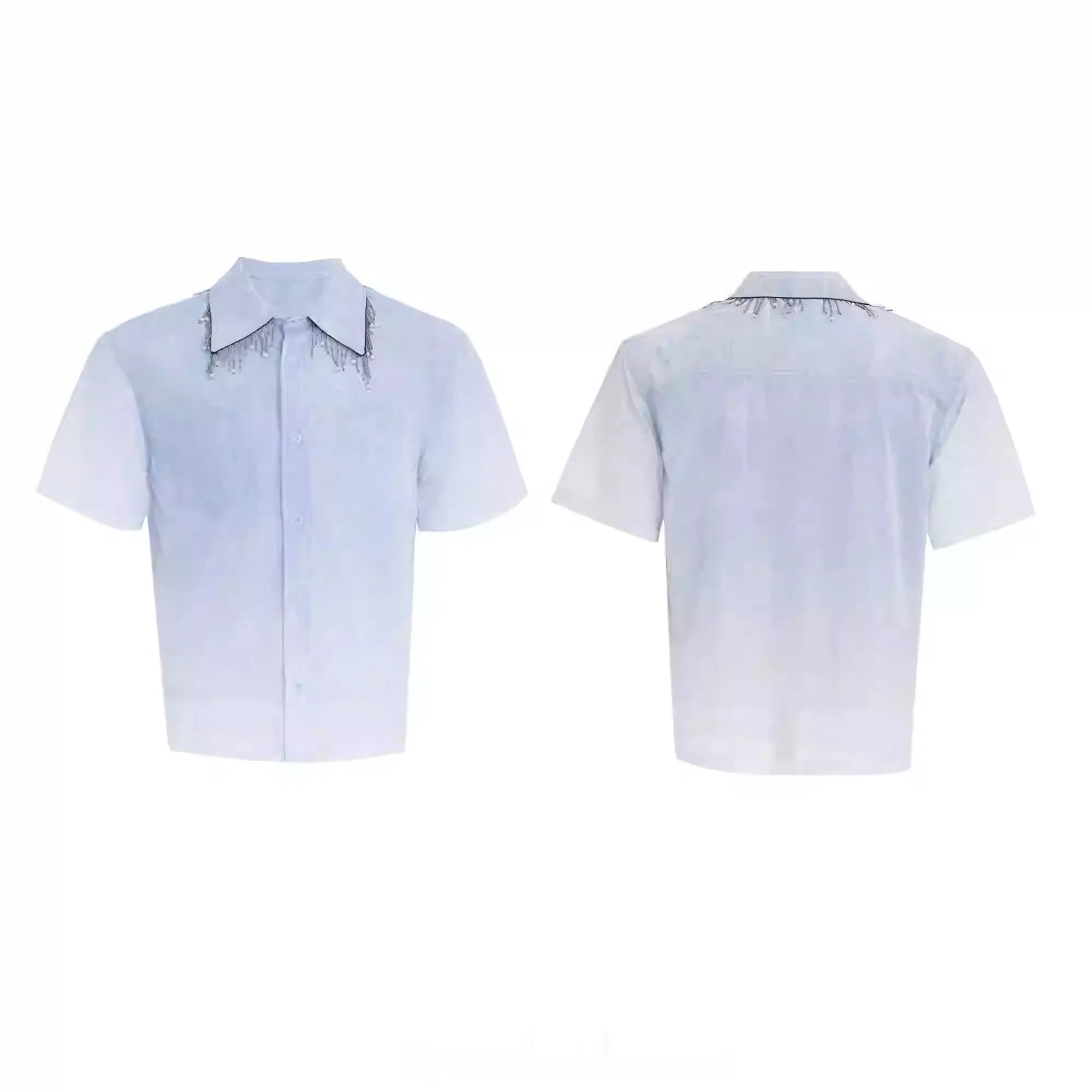 Blue loose fit men's summer shirt with half sleeves on hanger