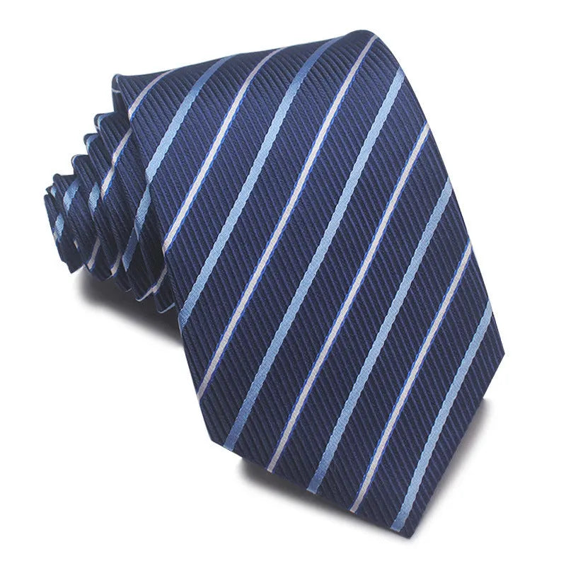 Men's 8CM wide striped formal tie in polyester jacquard weave available in multiple colours