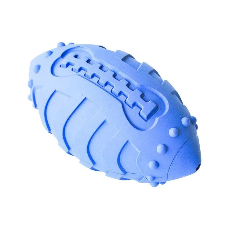 Bite-resistant light green rubber rugby ball dog toy for teeth cleaning and training