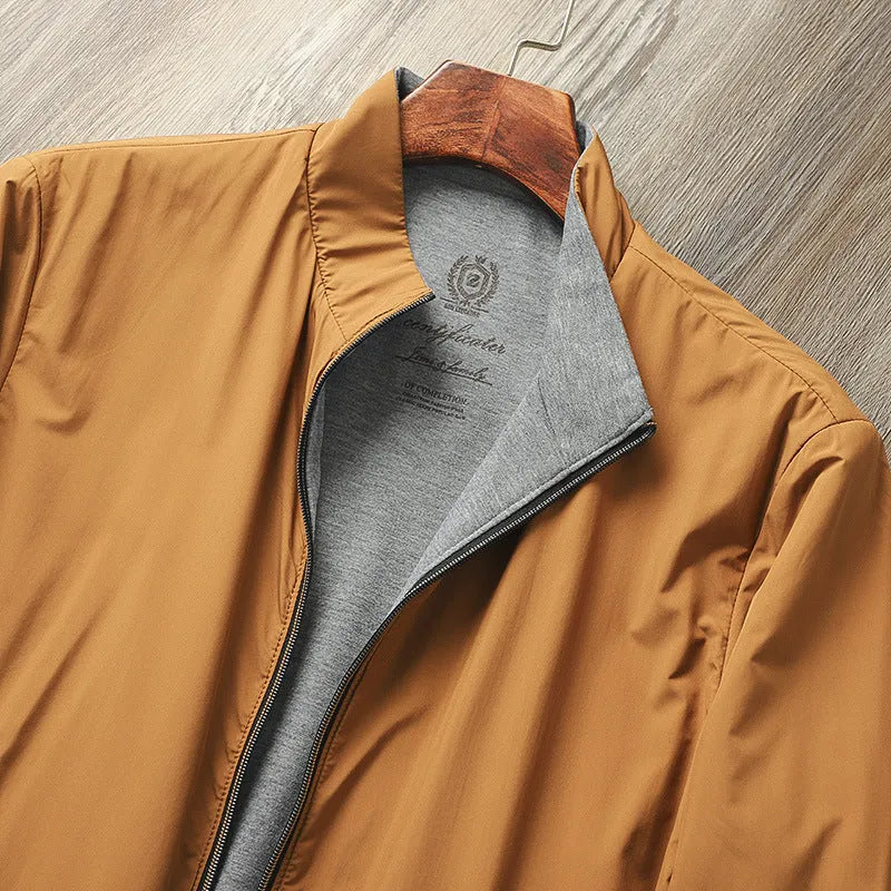 Men's stand collar jacket in polyester blend available in Army Green, Black, Blue and Orange colours