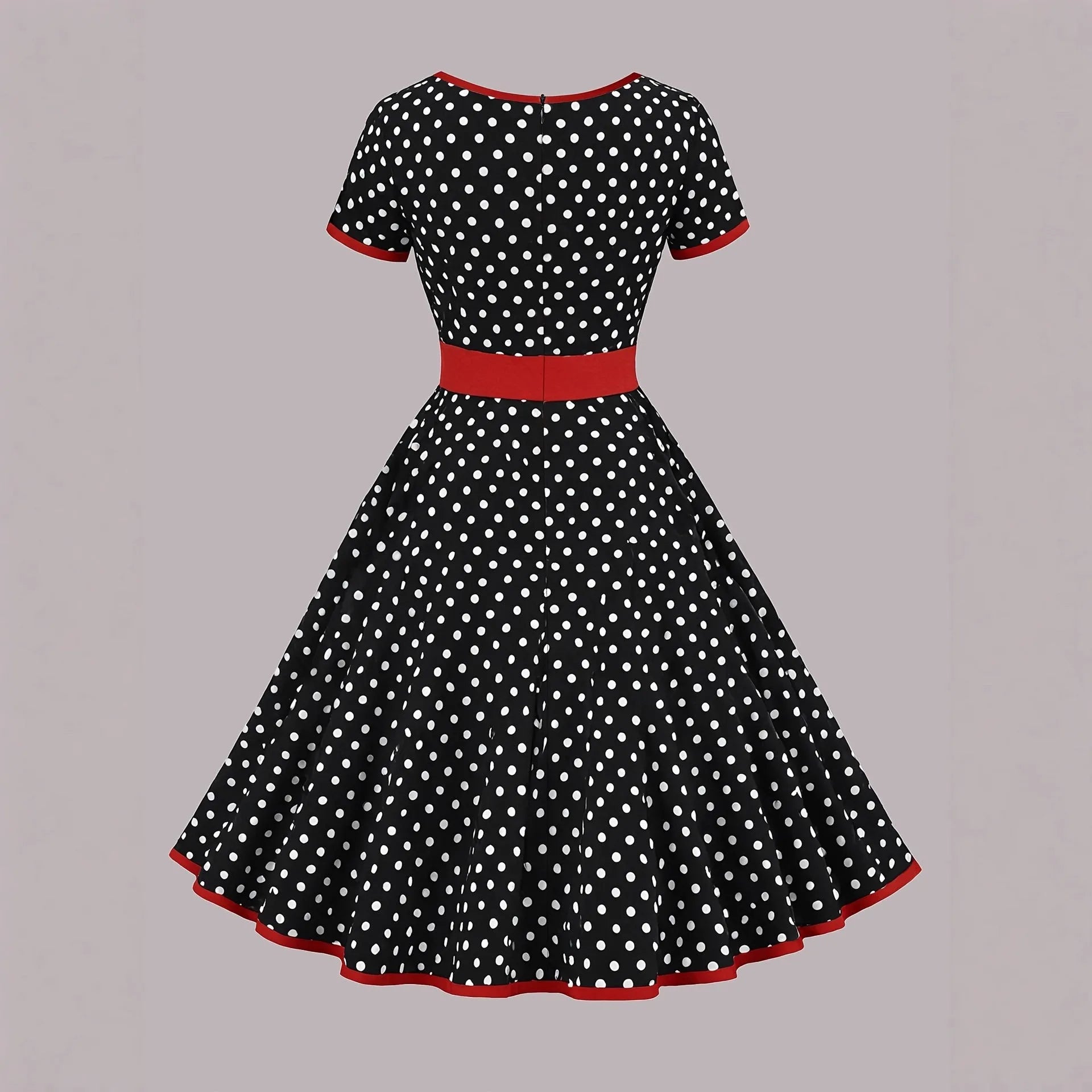 Women's multicolour polka dot midi dress with square collar and front zipper closure