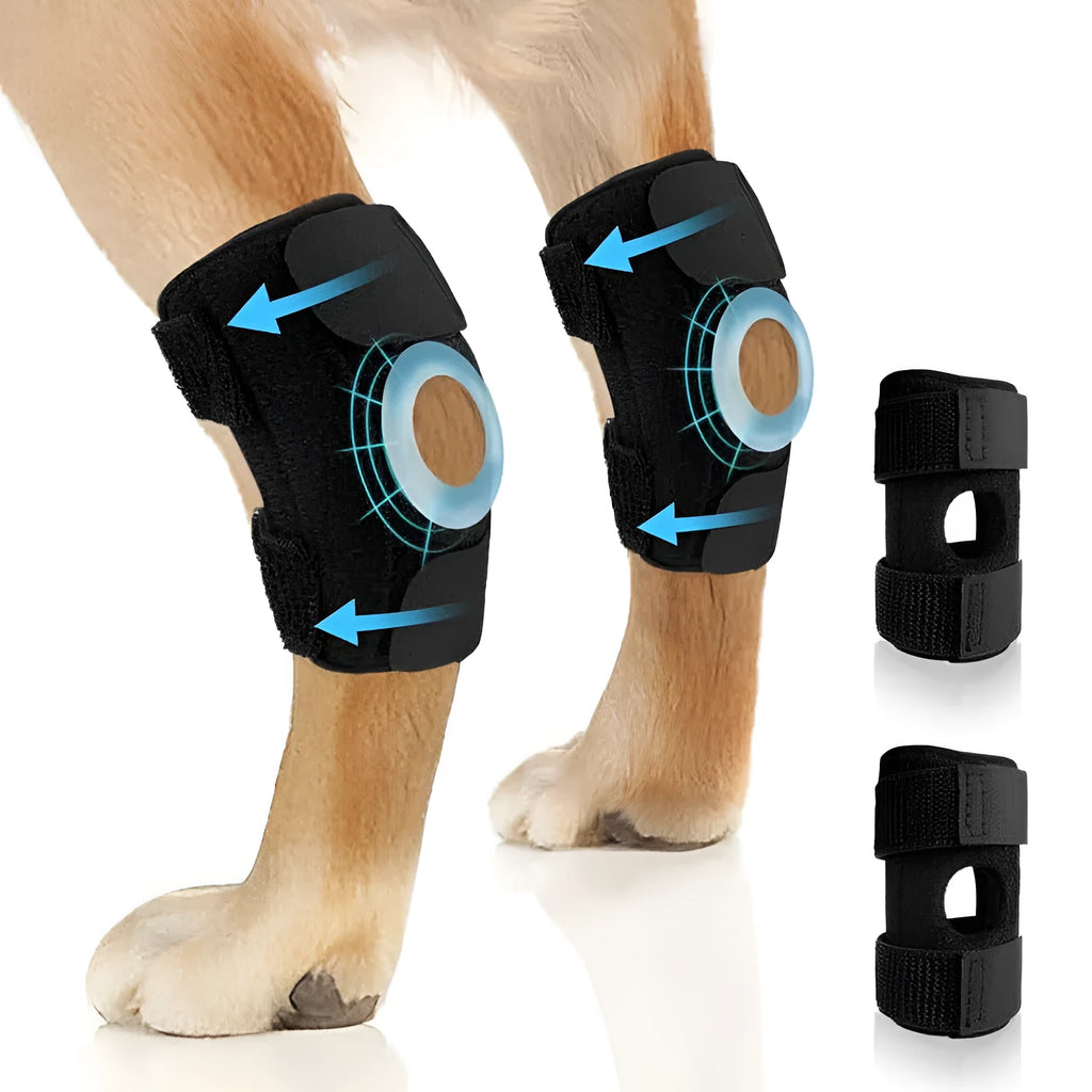 Black adjustable polyester leg guard for dog joint protection and ACL rehabilitation